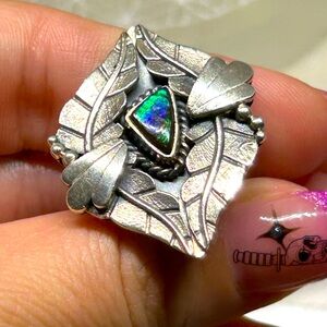 Ammolite Leaf Design Ring 925